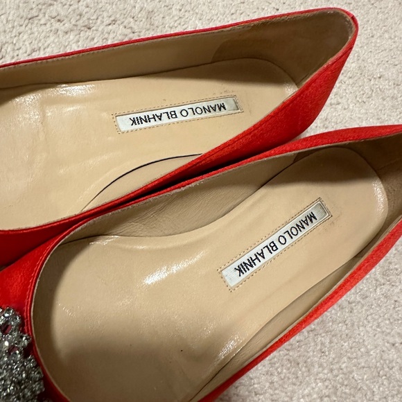 Manolo Blahnik Red Satin Jewel Buckle Flats - Picture 2 of 4